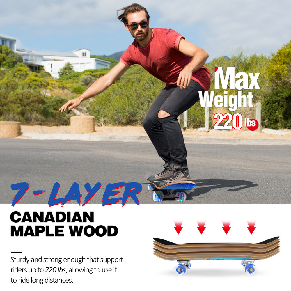 
                
                    Load image into Gallery viewer, BELEEV Rocket Skateboards with Lights for Beginners, Complete Skateboard for Kids Teens Adults
                
            