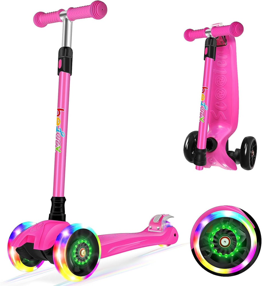 BELEEV A5 Deluxe Scooter for Kids Age 3-12, 3 Wheel Scooter for Toddlers Girls Boys, Kick Scooter with 4 Adjustable Height, Lean to Steer, Light up Wheels, Extra-Wide Deck, Push Scooter for Children