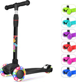 Beleev Scooters for Kids 3 Wheel Scooter for Toddlers Girls Boys, 4 Adjustable Height, Lean to Steer, Light Up Wheels for Children (Black)