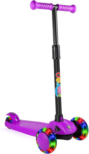 BELEEV Scooter for Kids Age 3-12, 3 Wheel Kick Scooters for Toddlers Boys Girls with LED Flashing Light up Wheels, 4 Adjustable Height, Extra Wide Deck for Children Up to 133 lbs