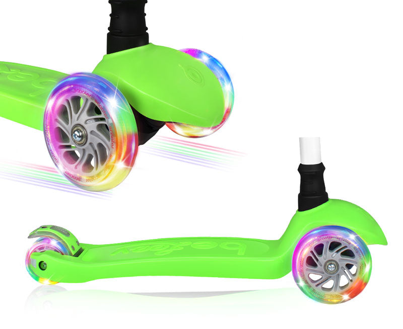Beleev Scooters for Kids 3 Wheel Kick Scooter for Toddlers Girls & Boys, 4 Adjustable Height, Lean to Steer, Extra-Wide Deck, Light Up Wheels for Children from 3 to 14 Years Old Green