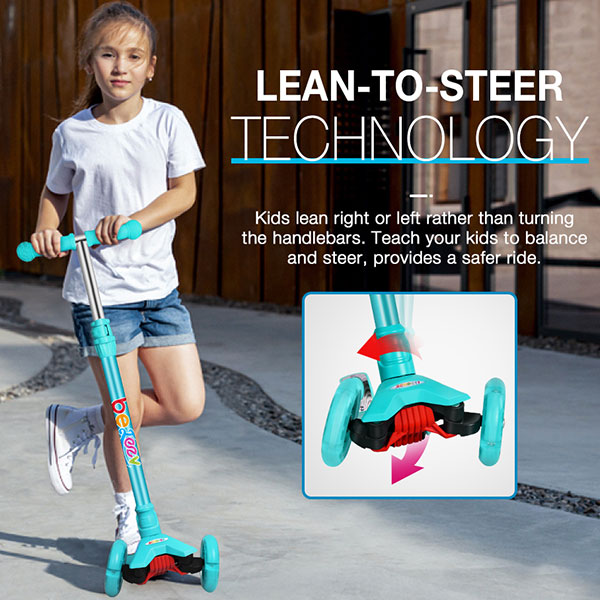 Beleev Scooters for Kids 3 Wheel Kick Scooter for Toddlers Girls & Boys, 4 Adjustable Height, Lean to Steer, Extra-Wide Deck, Light Up Wheels for Children from 3 to 14 Years Old Teal
