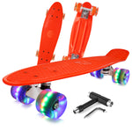 BELEEV Skateboard Complete Mini Cruiser Skateboard for Kids Teens Adults, Led Light up Wheels with All-in-One Skate T-Tool for Beginners Orange
