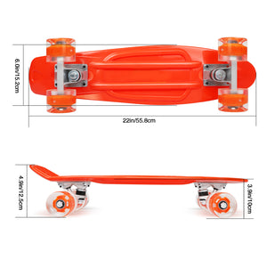 BELEEV Skateboard Complete Mini Cruiser Skateboard for Kids Teens Adults, Led Light up Wheels with All-in-One Skate T-Tool for Beginners Orange