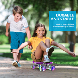 BELEEV Skateboard Complet Mini Cruiser pour Enfants 56cm, Adolescents, Adultes, Roues Lumineuses LED avec Clé de Type T, Tout-en-Un pour Filles BELEEV Skateboard Complet Mini Cruiser pour Enfants 56cm, Adolescents, Adultes, Roues Lumineuses LED avec Clé de Type T, Tout-en-Un pour Filles