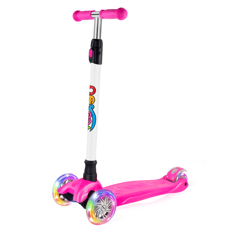 Beleev Scooters for Kids 3 Wheel Kick Scooter for Toddlers Girls & Boys, 4 Adjustable Height, Lean to Steer, Extra-Wide Deck, Light Up Wheels for Children from 3 to 14 Years Old Rose Pink