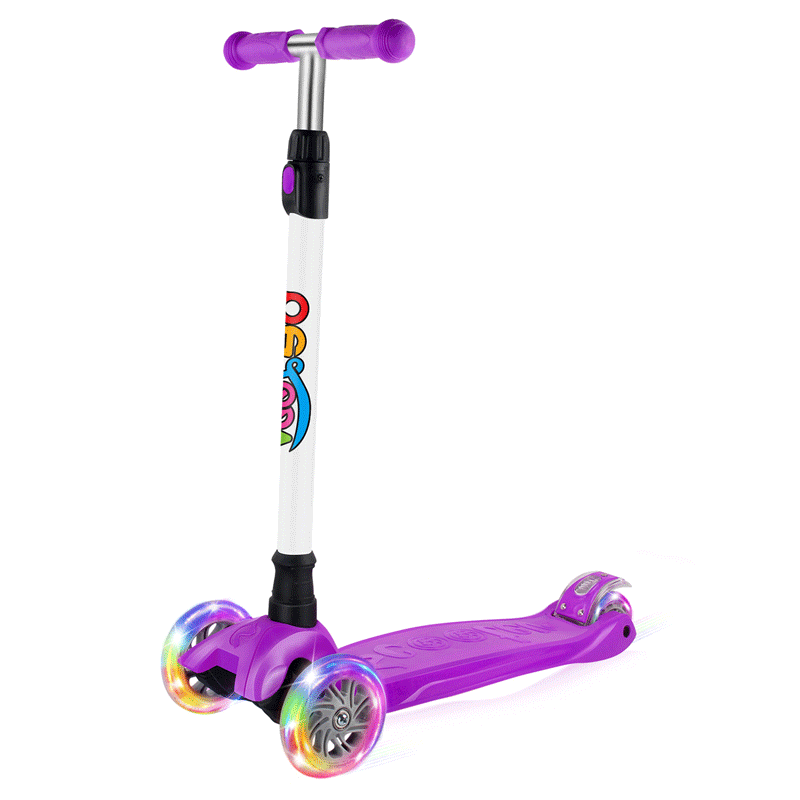 Beleev Scooters for Kids 3 Wheel Kick Scooter for Toddlers Girls & Boys, 4 Adjustable Height, Lean to Steer, Extra-Wide Deck, Light Up Wheels for Children from 3 to 14 Years Old Purple