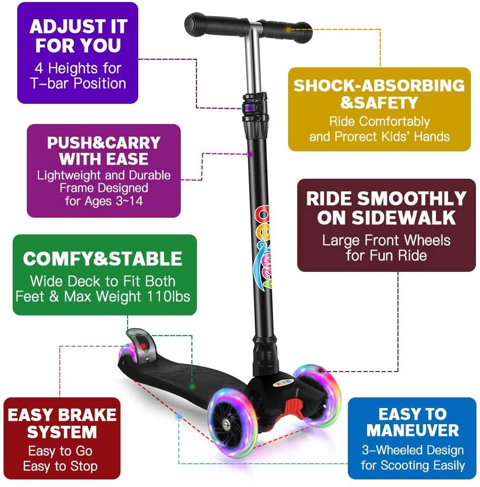 Beleev 3 wheel light up scooter for kids, features