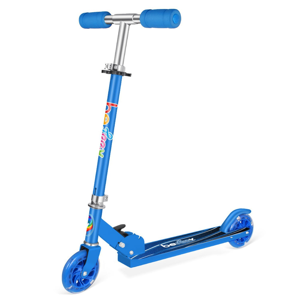 Beleev V1 Scooters for Kids 2 Wheel Folding Kick Scooter for Girls Boys, 3 Adjustable Height, Light Up Wheels for Children 3 to 14 Years Old Blue