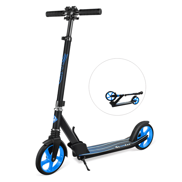 Beleev V5 Scooters for Kids 8 Years and up, Foldable Kick Scooter 2 Wheel, Shock Absorption Mechanism, Large 200mm Wheels Sport Commuter Scooters with Carry Strap for Adults Teens Blue