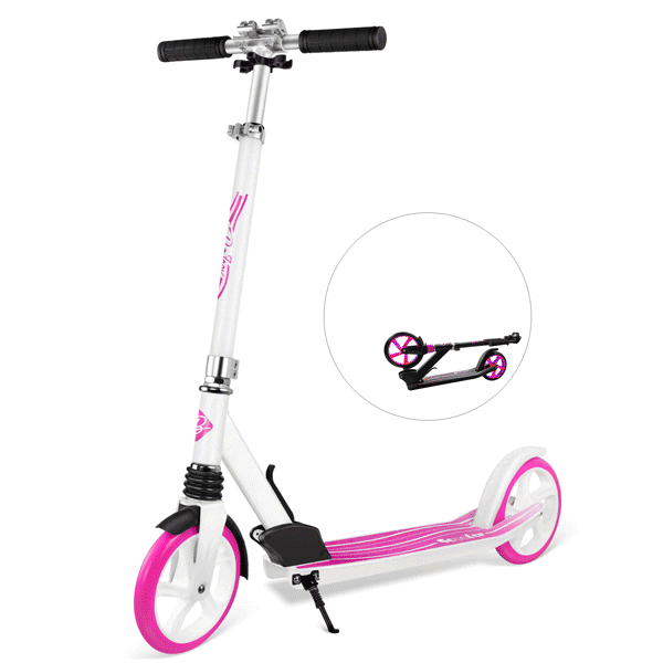 Beleev V5 Scooters for Kids 8 Years and up, Foldable Kick Scooter 2 Wheel, Shock Absorption Mechanism, Large 200mm Wheels Sport Commuter Scooters with Carry Strap for Adults Teens Pink